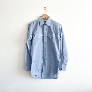 MWG Apparel Western Shirt Men's L Pearl Snap-Up Blue Long-Sleeved Size Small